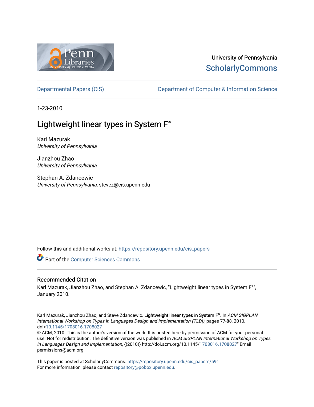 Lightweight Linear Types in System F°