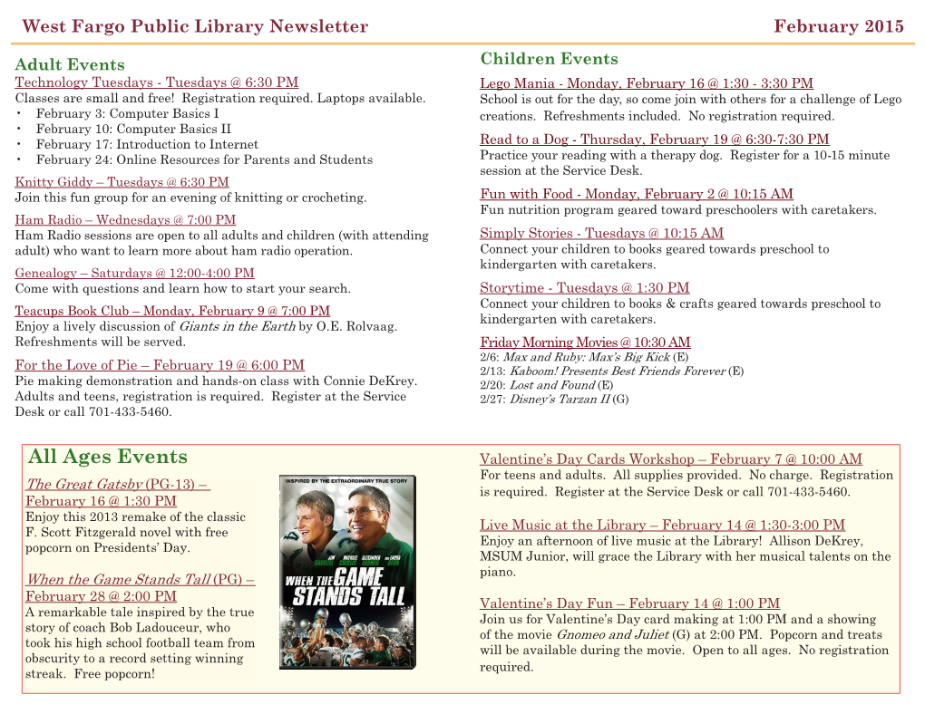 West Fargo Public Library Newsletter February 2015