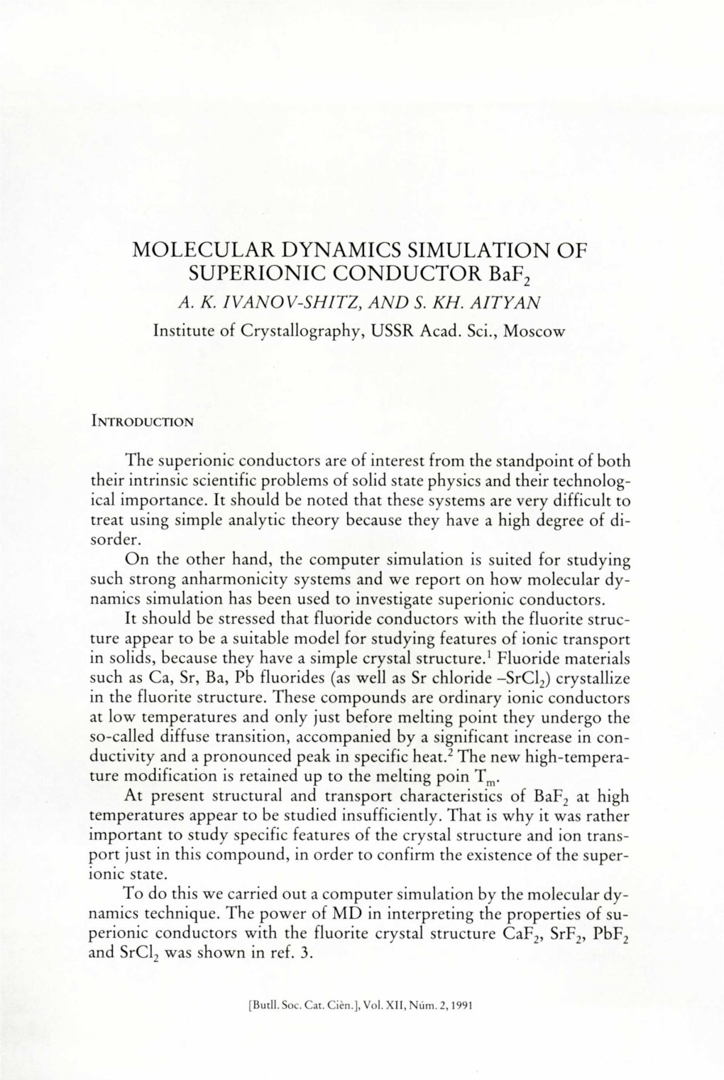 Molecular Dynamics Simulation Superionic Conductor Baf2