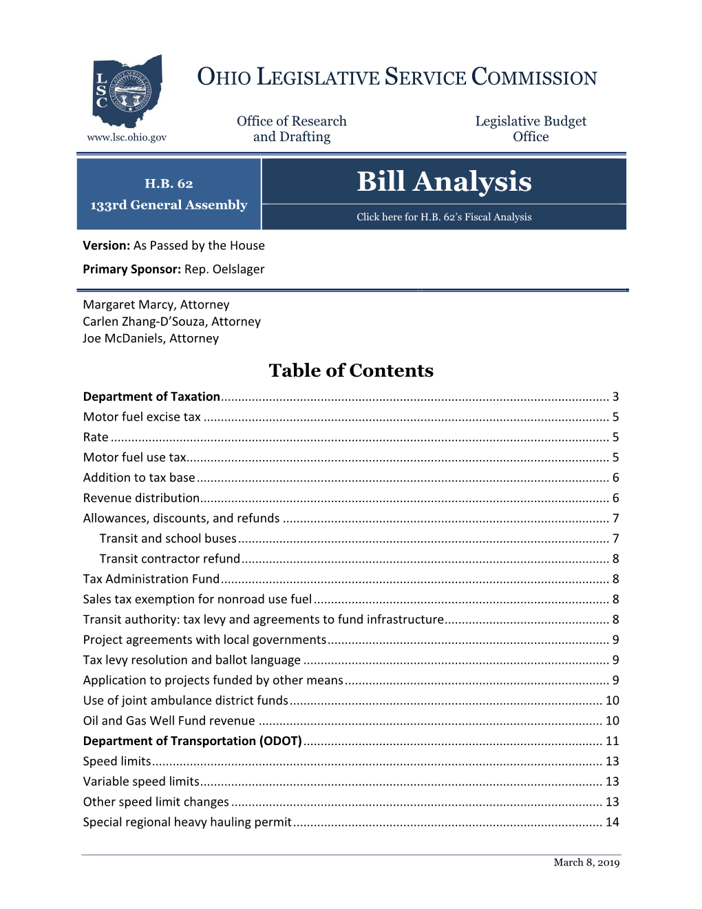 Bill Analysis 133Rd General Assembly Click Here for H.B