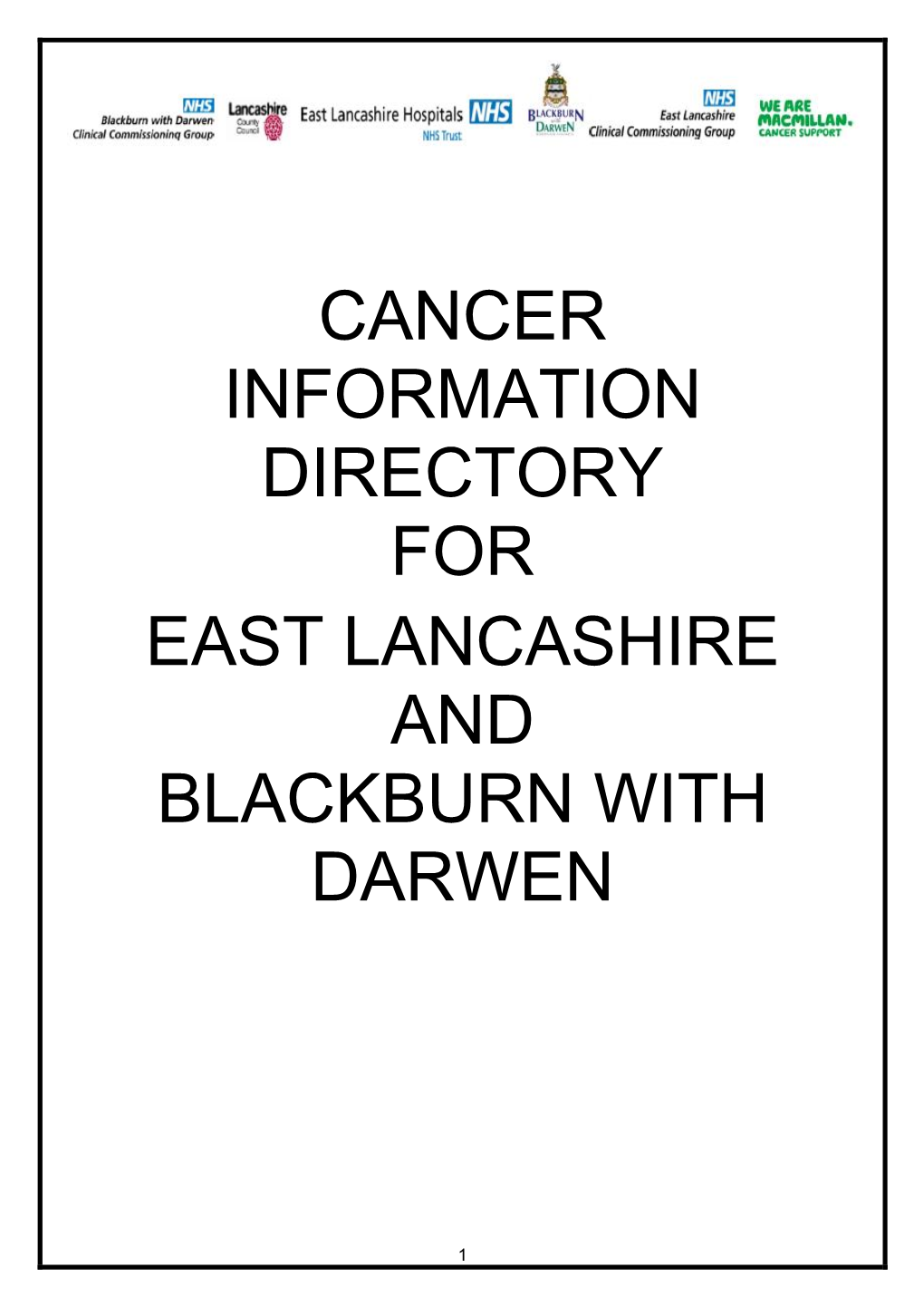 Cancer Information Directory for East Lancashire and Blackburn with Darwen