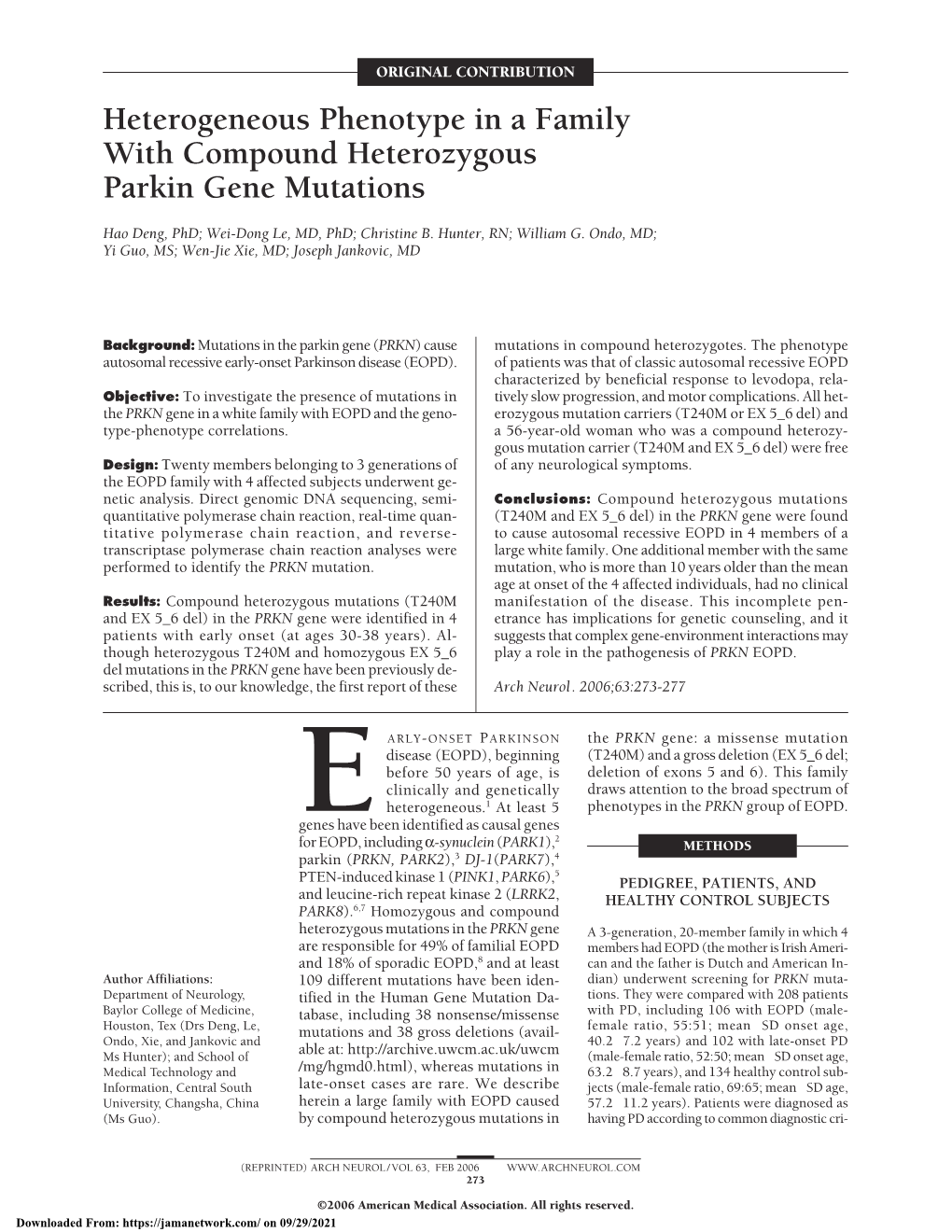 Heterogeneous Phenotype in a Family with Compound Heterozygous Parkin Gene Mutations