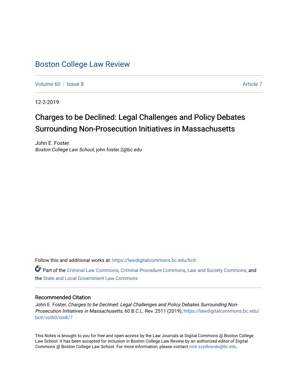 Charges to Be Declined: Legal Challenges and Policy Debates Surrounding Non-Prosecution Initiatives in Massachusetts