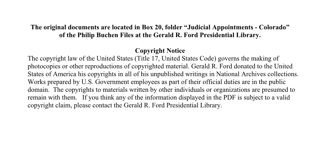 Judicial Appointments - Colorado” of the Philip Buchen Files at the Gerald R
