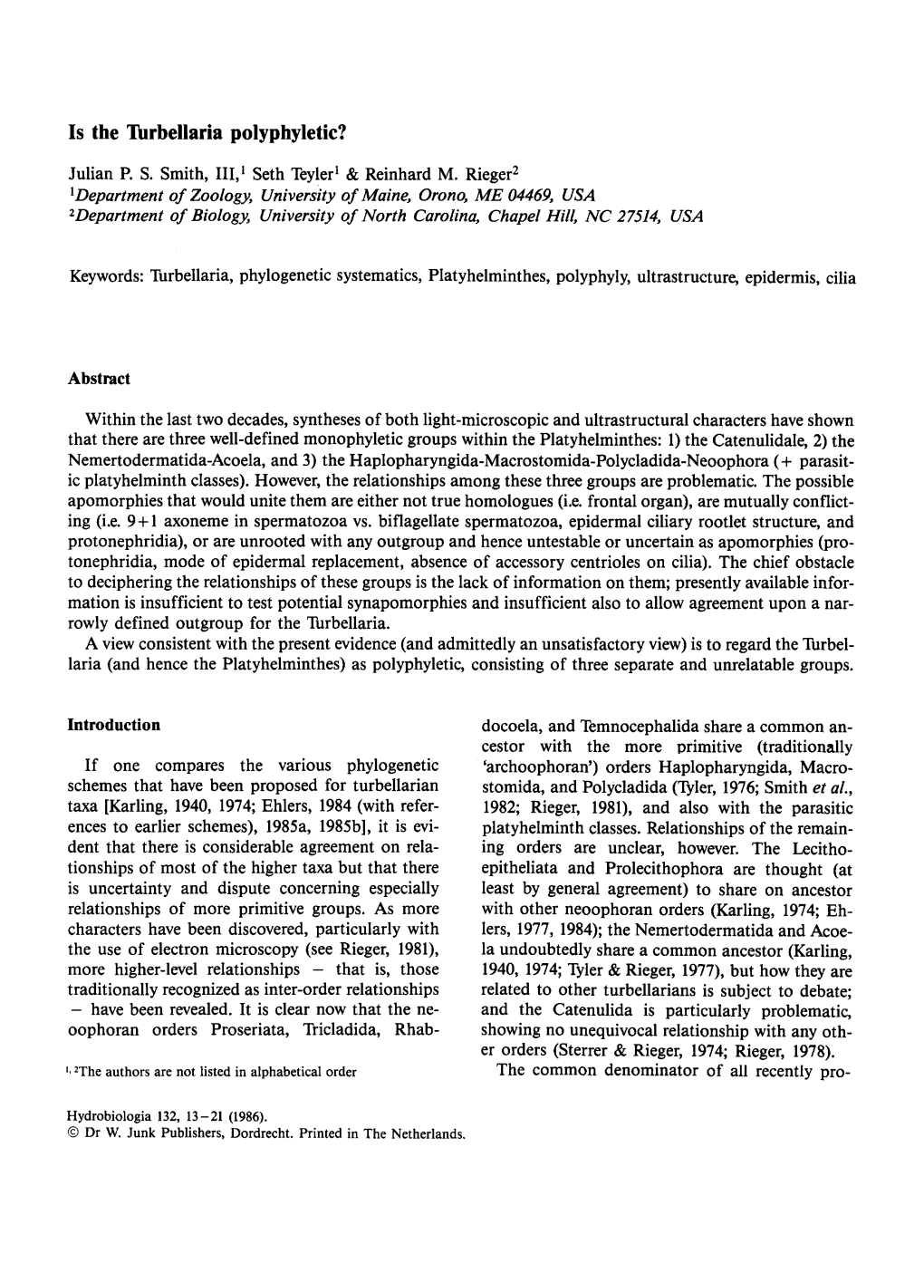 Is the Turbellaria Polyphyletic?