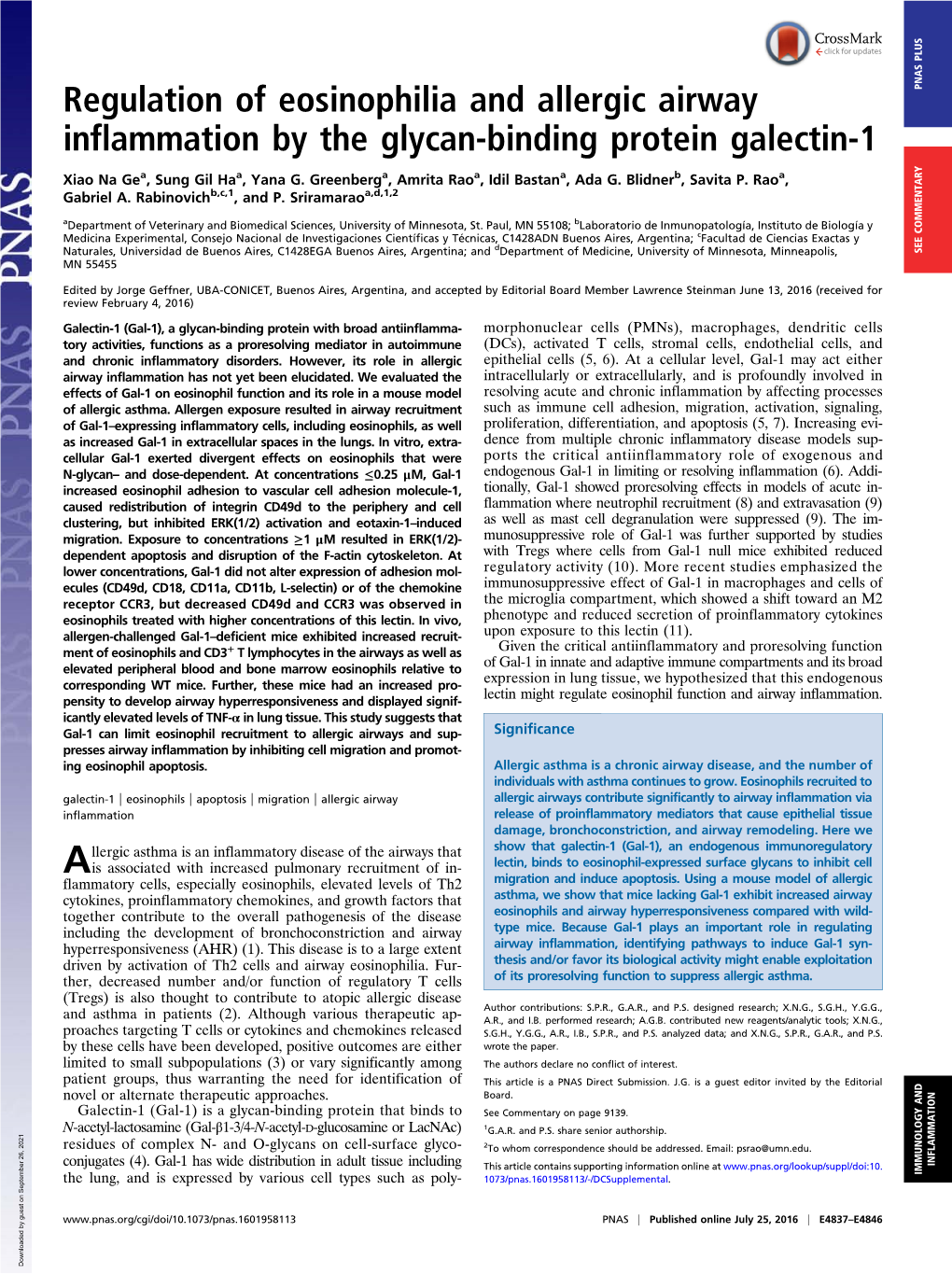 Regulation of Eosinophilia and Allergic Airway Inflammation by The