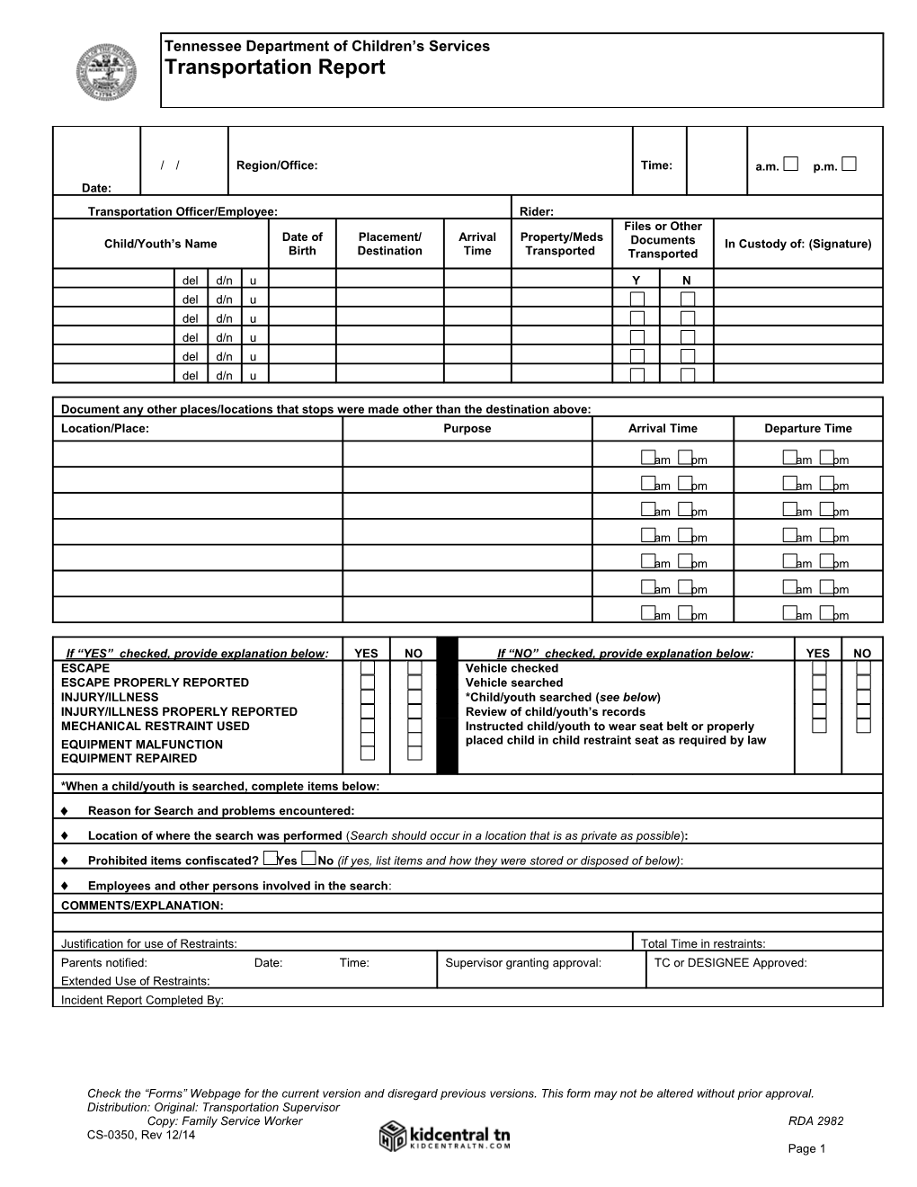 Mechanical Restraints Monitoring Chart