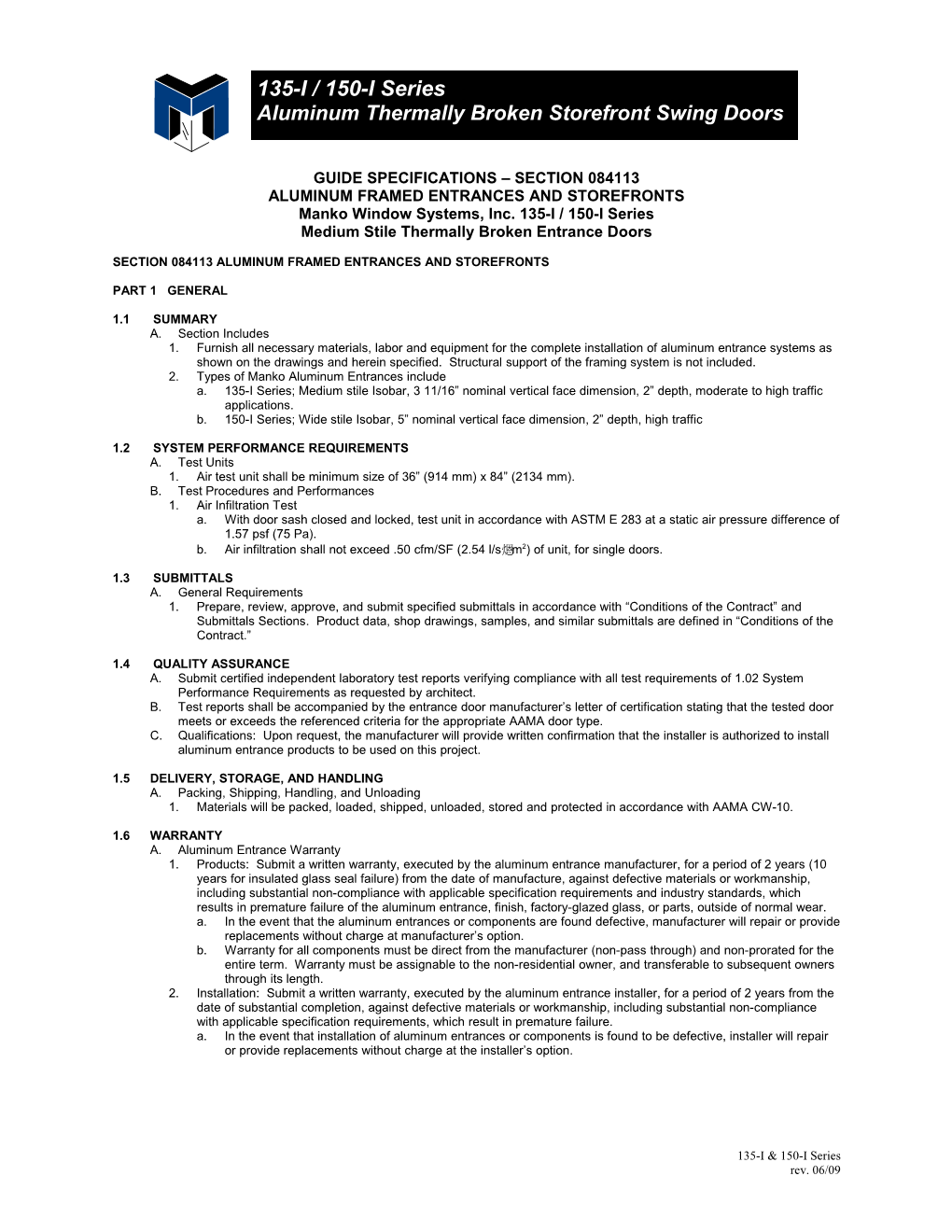 Guide Specifications - Section 08520 s1