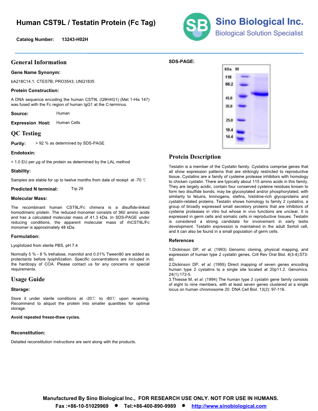 Human CST9L / Testatin Protein (Fc Tag)