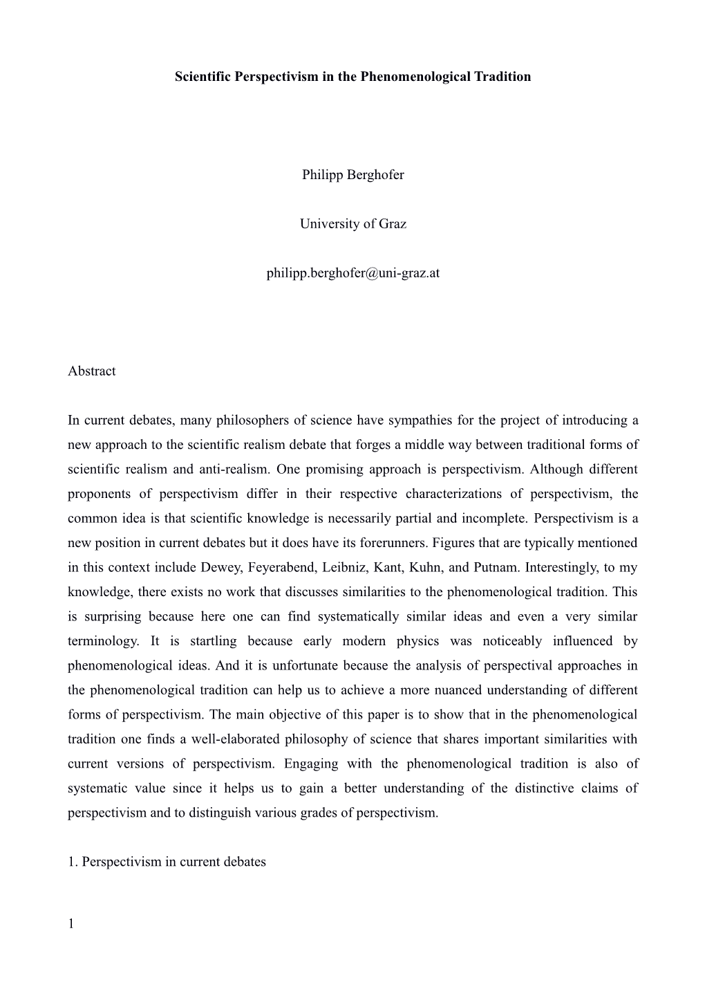 Scientific Perspectivism in the Phenomenological Tradition