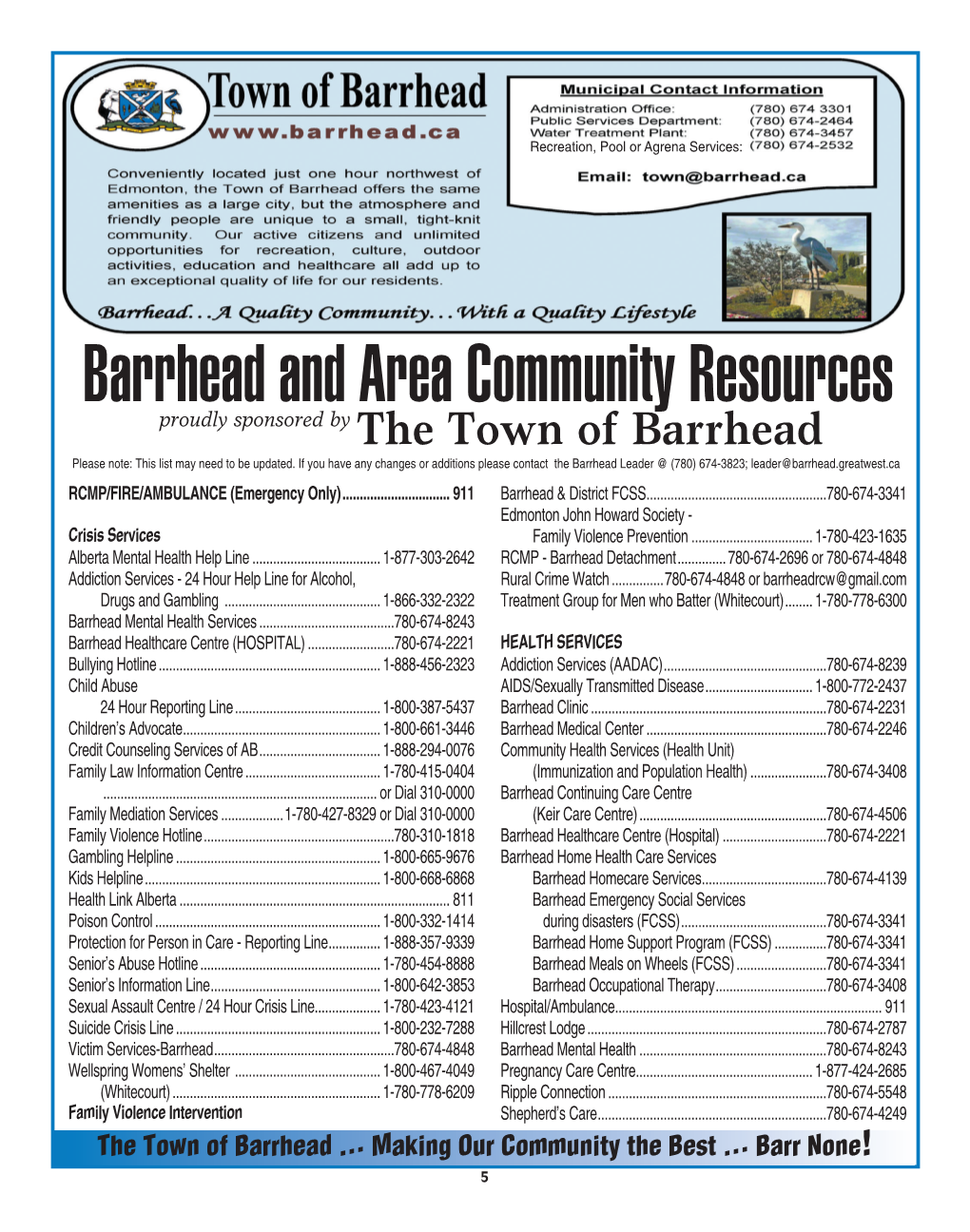 Barrhead and Area Community Resources Proudly Sponsored by the Town of Barrhead Please Note: This List May Need to Be Updated