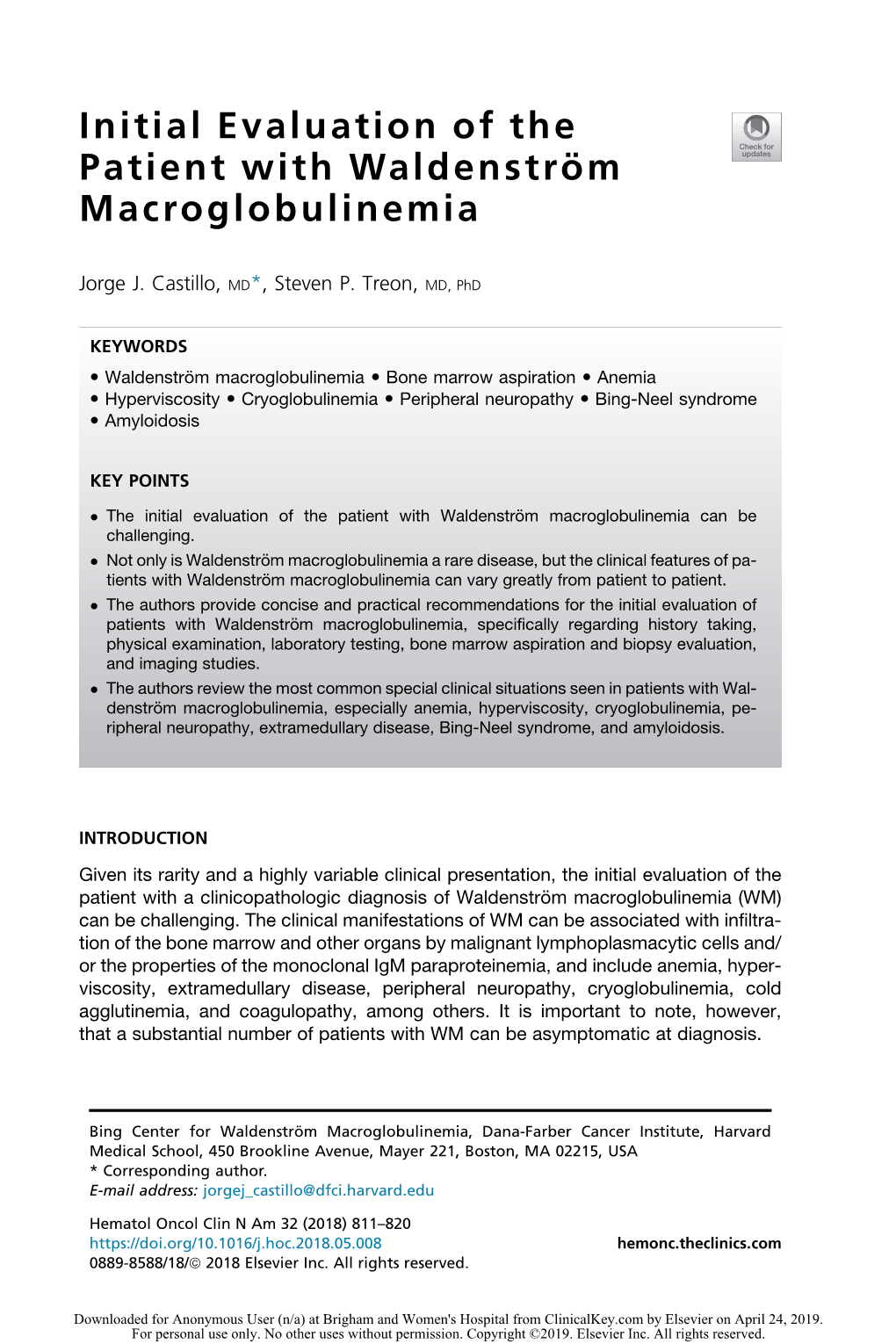 Initial Evaluation of the Patient with Waldenstro¨ M Macroglobulinemia Can Be Challenging