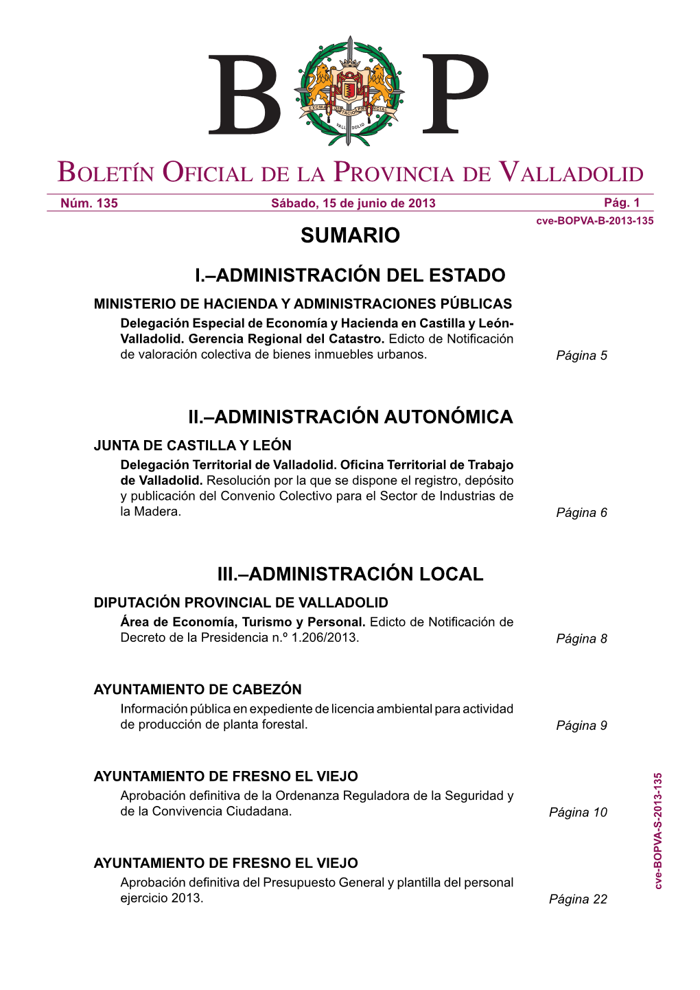 Boletín Oficial De La Provincia De Valladolid Sumario