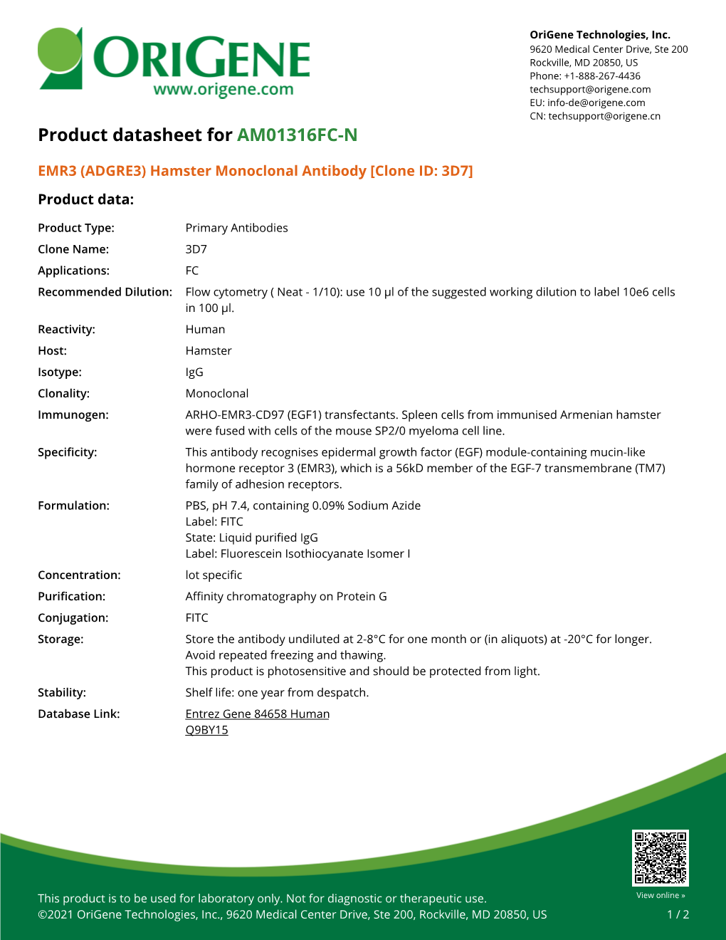 EMR3 (ADGRE3) Hamster Monoclonal Antibody [Clone ID: 3D7] Product Data