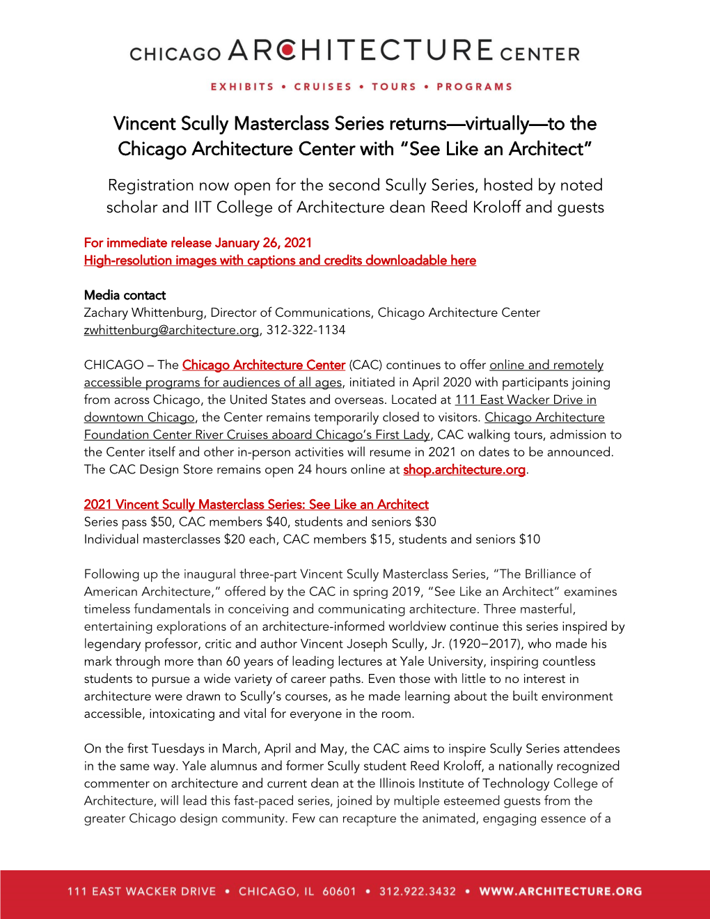 Vincent Scully Masterclass Series Returns—Virtually—To the Chicago Architecture Center with “See Like an Architect”