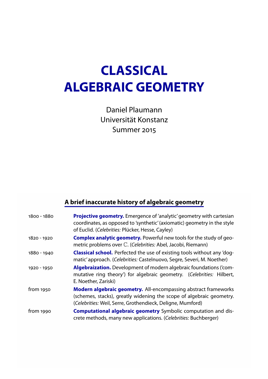 Classical Algebraic Geometry