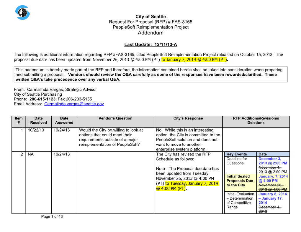 Request for Proposal (RFP) # FAS-3165