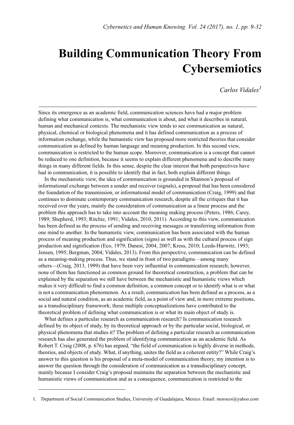 Building Communication Theory from Cybersemiotics