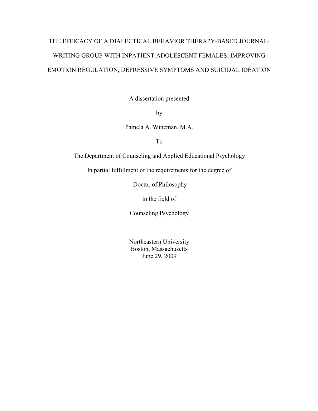 The Efficacy of a Dialectical Behavior Therapy-Based Journal