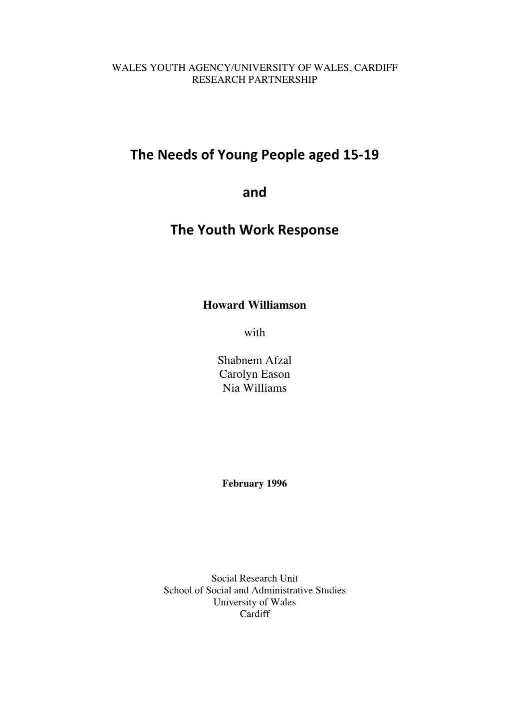 The Needs of Young People Aged 15-19