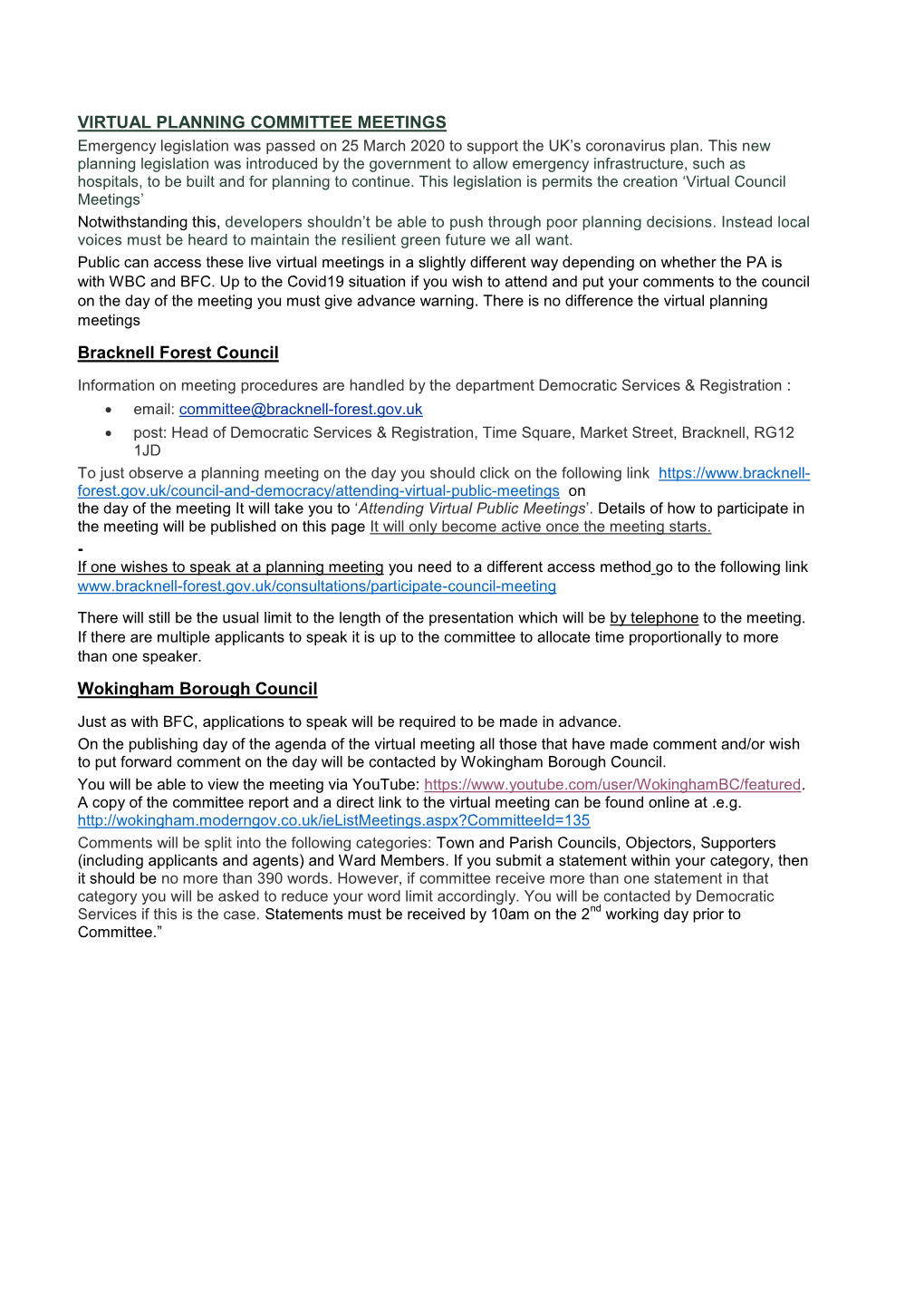 VIRTUAL PLANNING COMMITTEE MEETINGS Bracknell Forest