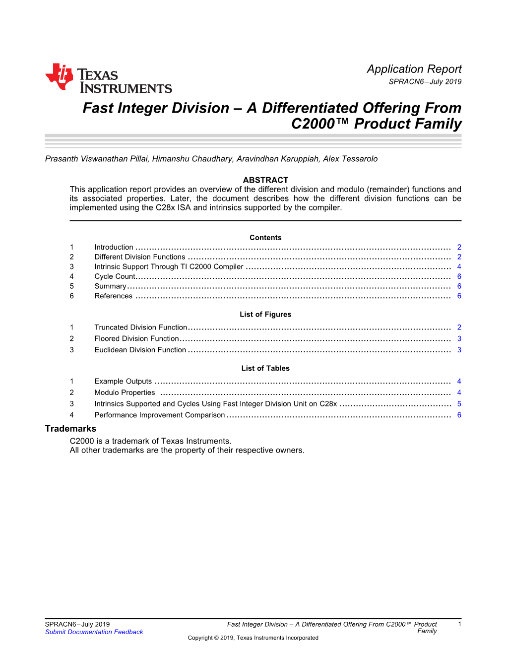 Fast Integer Division – a Differentiated Offering from C2000 Product Family