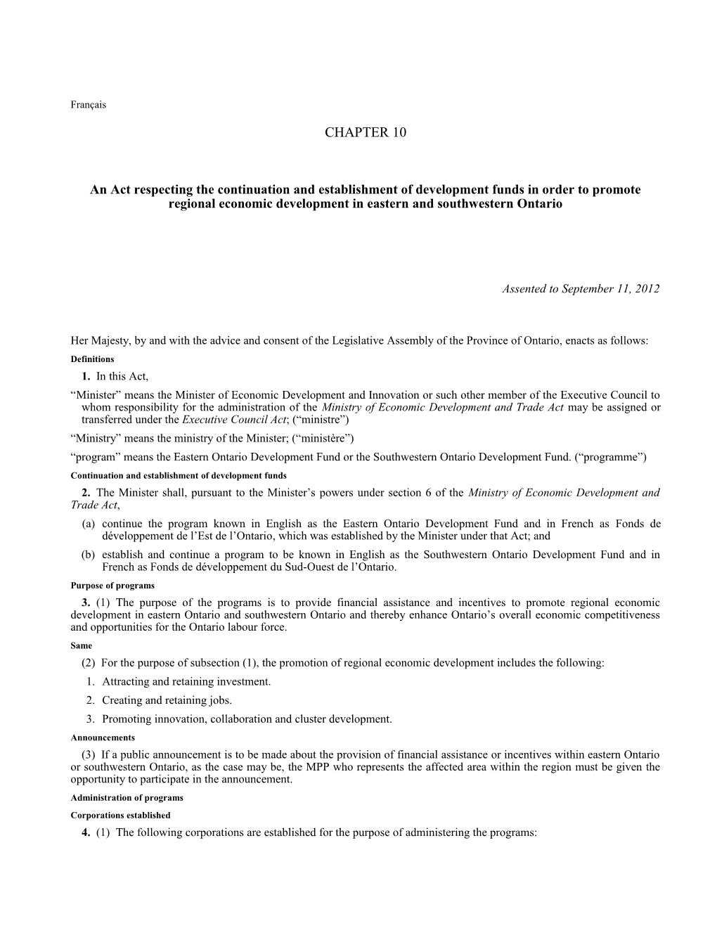 Attracting Investment and Creating Jobs Act, 2012, S.O. 2012, C. 10 - Bill 11