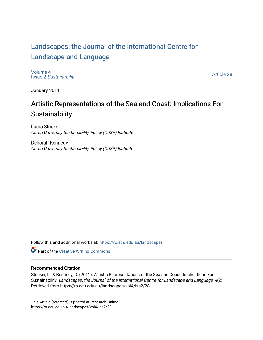 Artistic Representations of the Sea and Coast: Implications for Sustainability