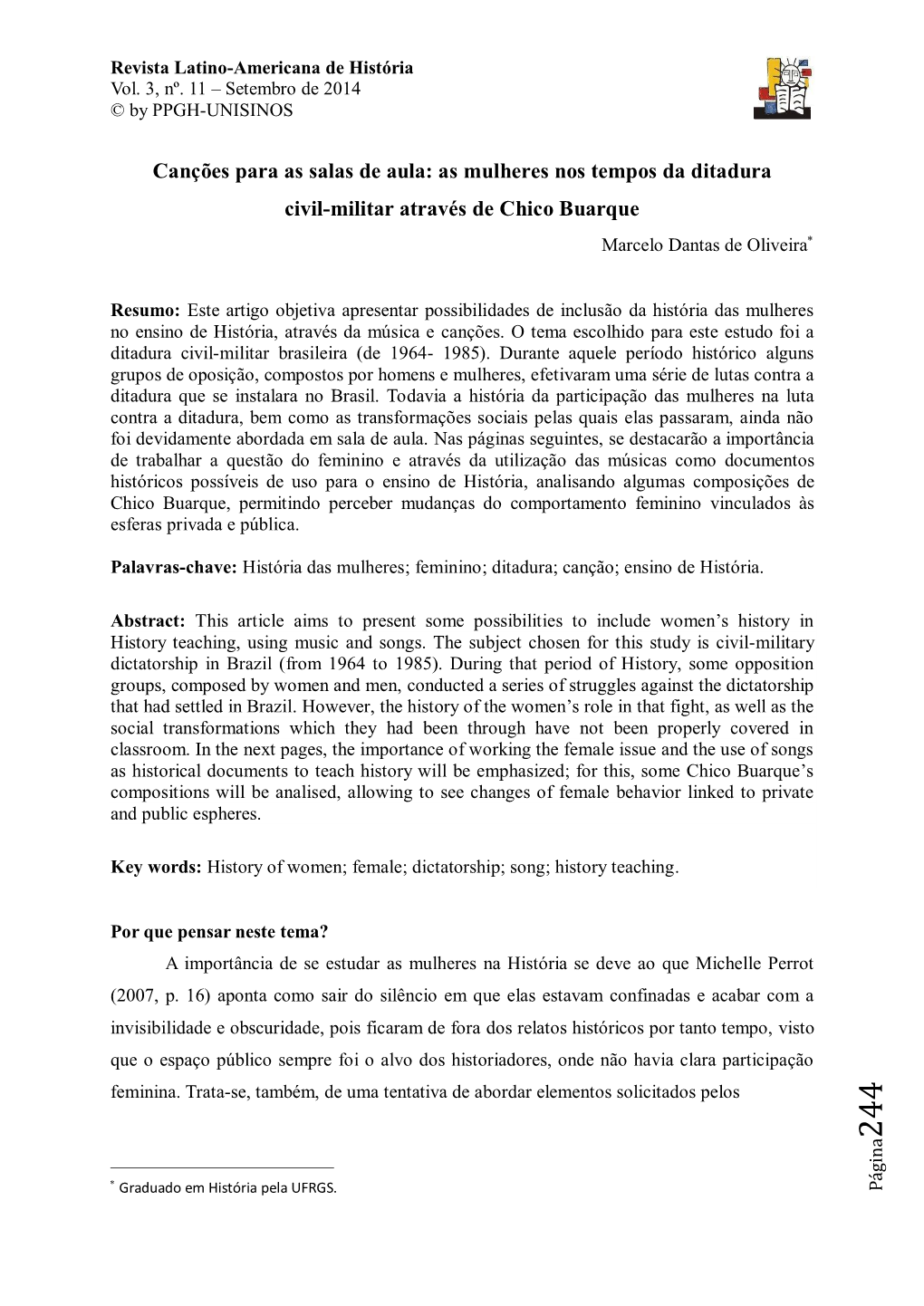 As Mulheres Nos Tempos Da Ditadura Civil-Militar Através De Chico Buarque Marcelo Dantas De Oliveira