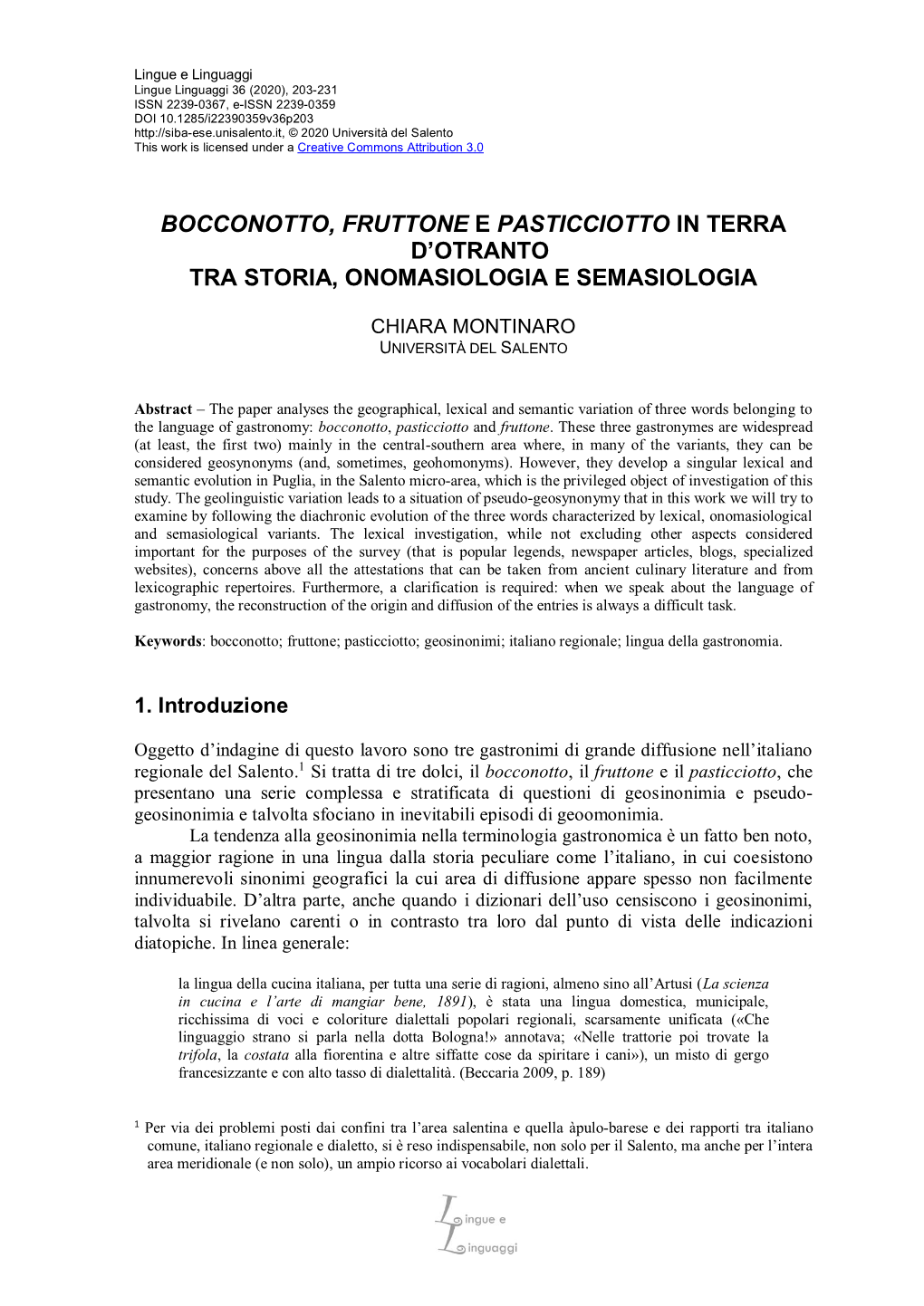 Bocconotto, Fruttone E Pasticciotto in Terra D'otranto Tra Storia, Onomasiologia E Semasiologia