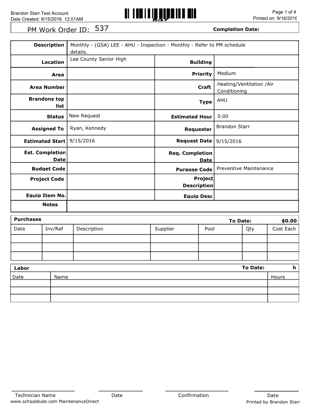 PM Work Order ID: 537 Completion Date