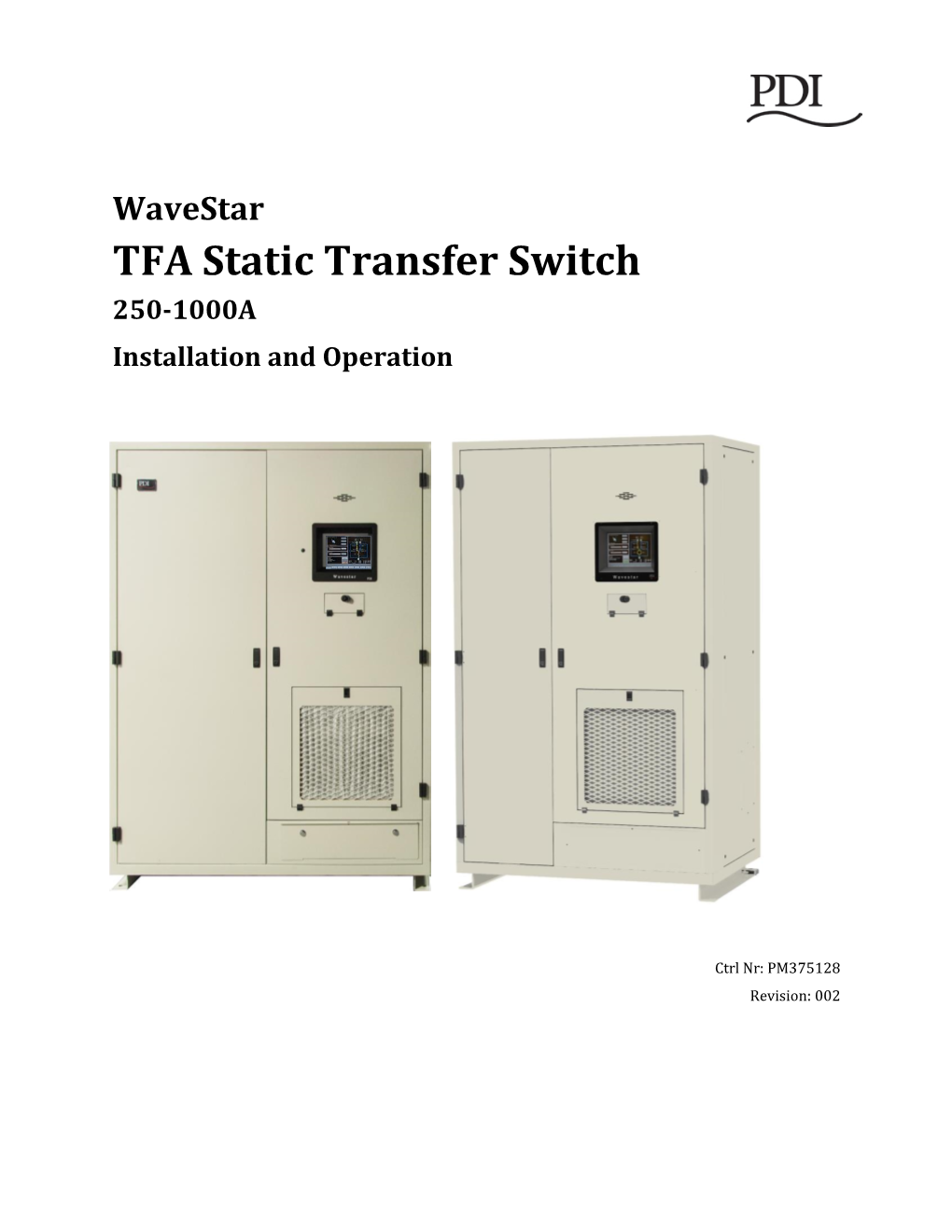 TFA Static Transfer Switch 250-1000A Installation and Operation