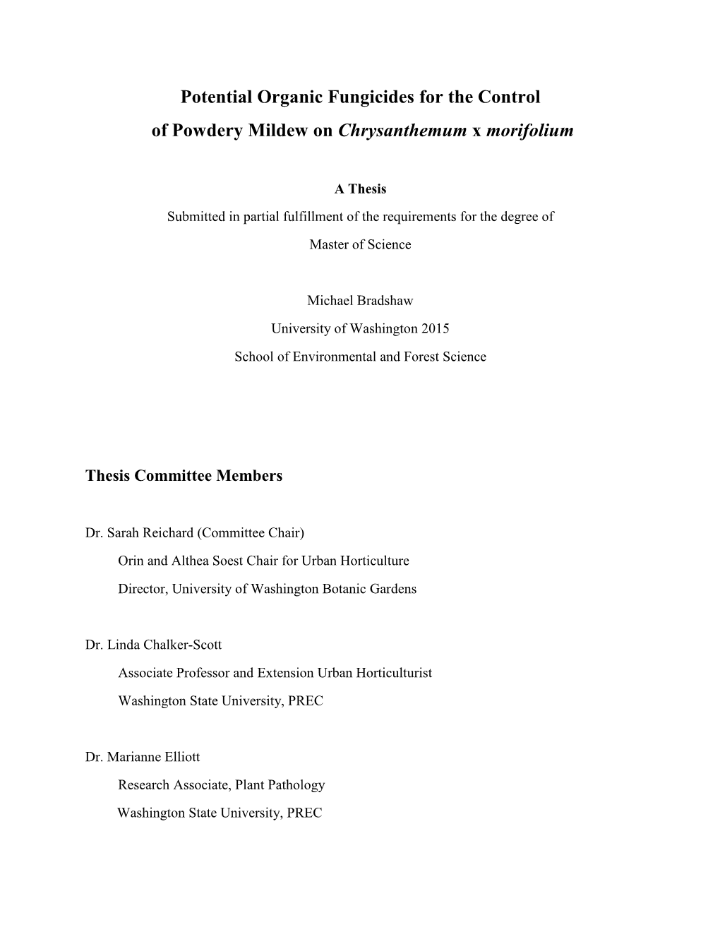 Potential Organic Fungicides for the Control of Powdery Mildew on Chrysanthemum X Morifolium