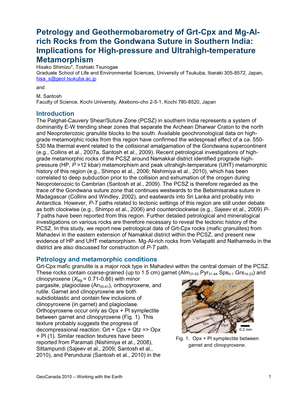 Petrology and Geothermobarometry of Grt-Cpx and Mg-Al-Rich