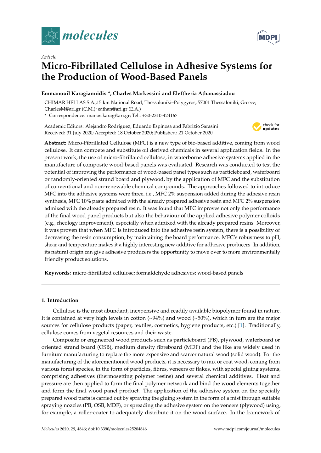 Micro-Fibrillated Cellulose in Adhesive Systems for the Production of Wood-Based Panels