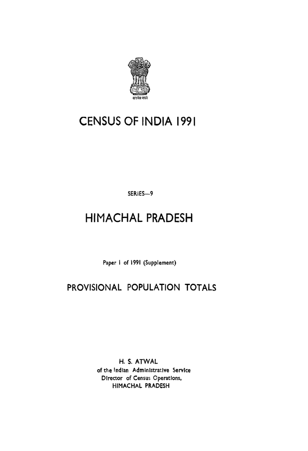 Provisional Population Totals, Series-9, Himachal Pradesh