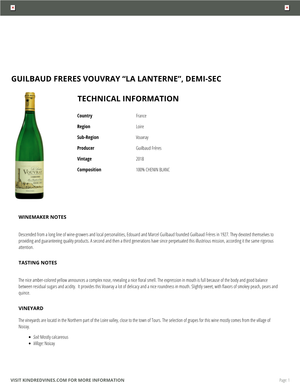 Guilbaud Freres Vouvray “La Lanterne”, Demi-Sec