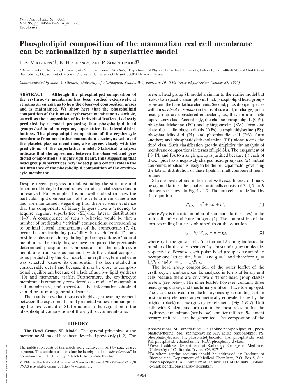 Phospholipid Composition of the Mammalian Red Cell Membrane Can Be Rationalized by a Superlattice Model