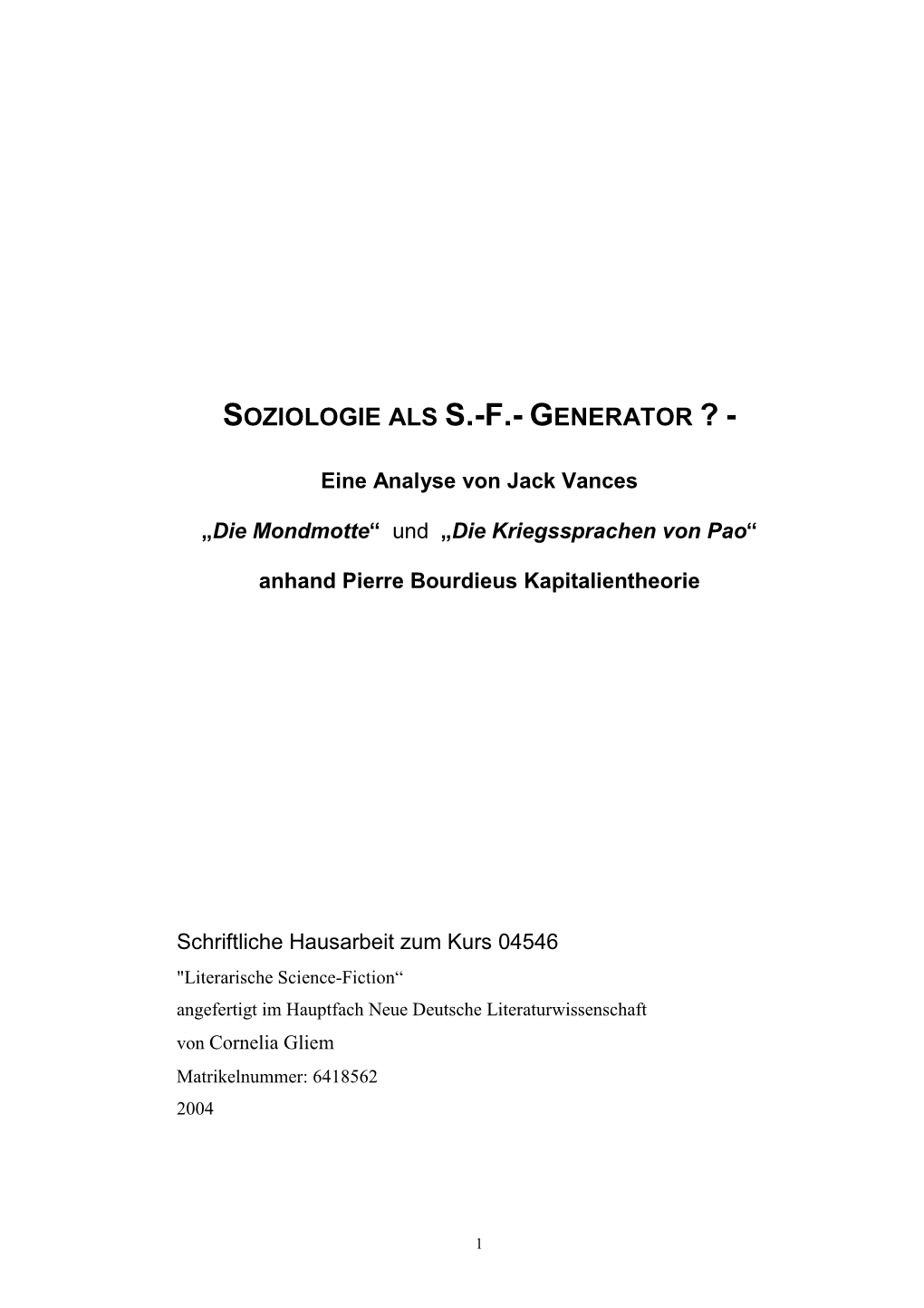 Soziologie Als SF-Generator