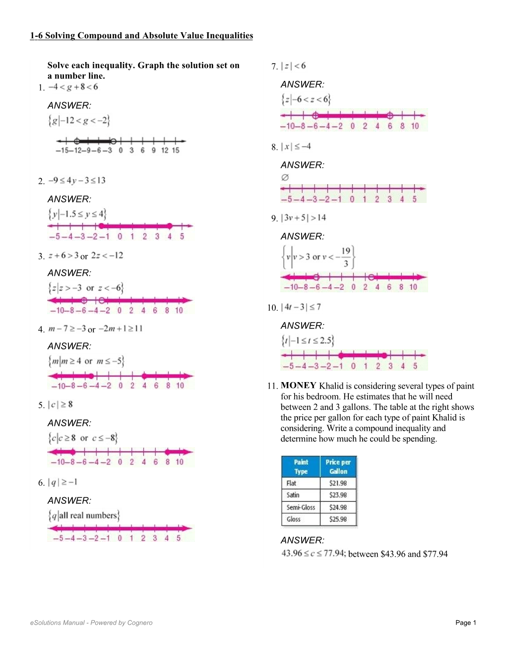 Solve Each Inequality. Graph the Solution Set on a Number Line. 1