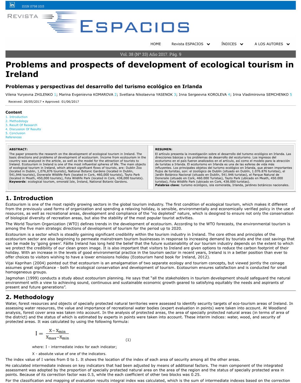 Problems and Prospects of Development of Ecological Tourism in Ireland