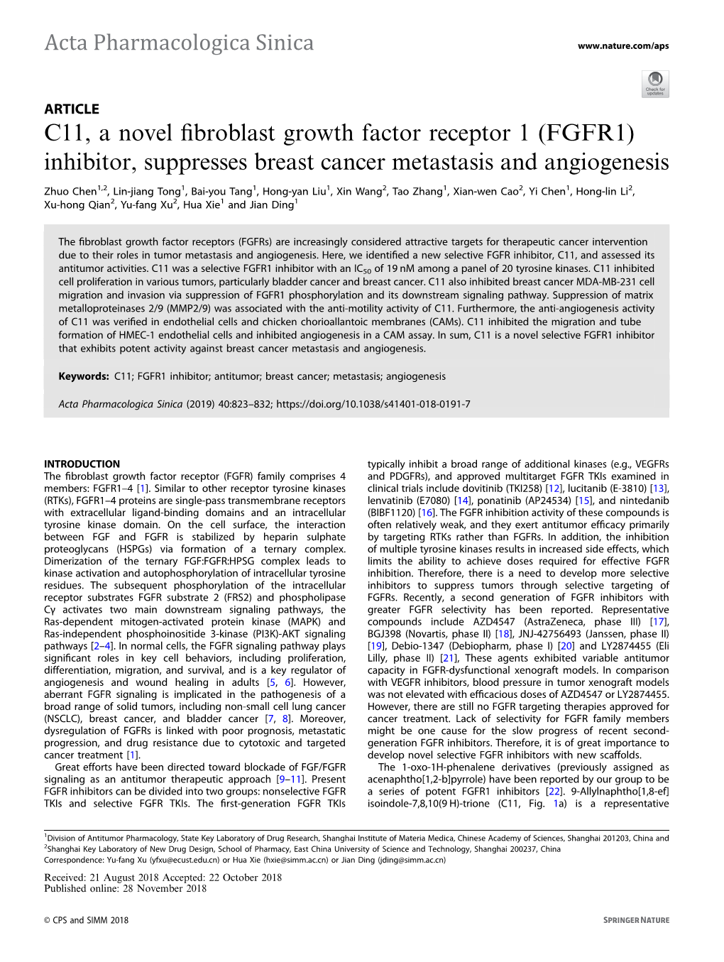 C11, a Novel Fibroblast Growth Factor Receptor 1 (FGFR1)