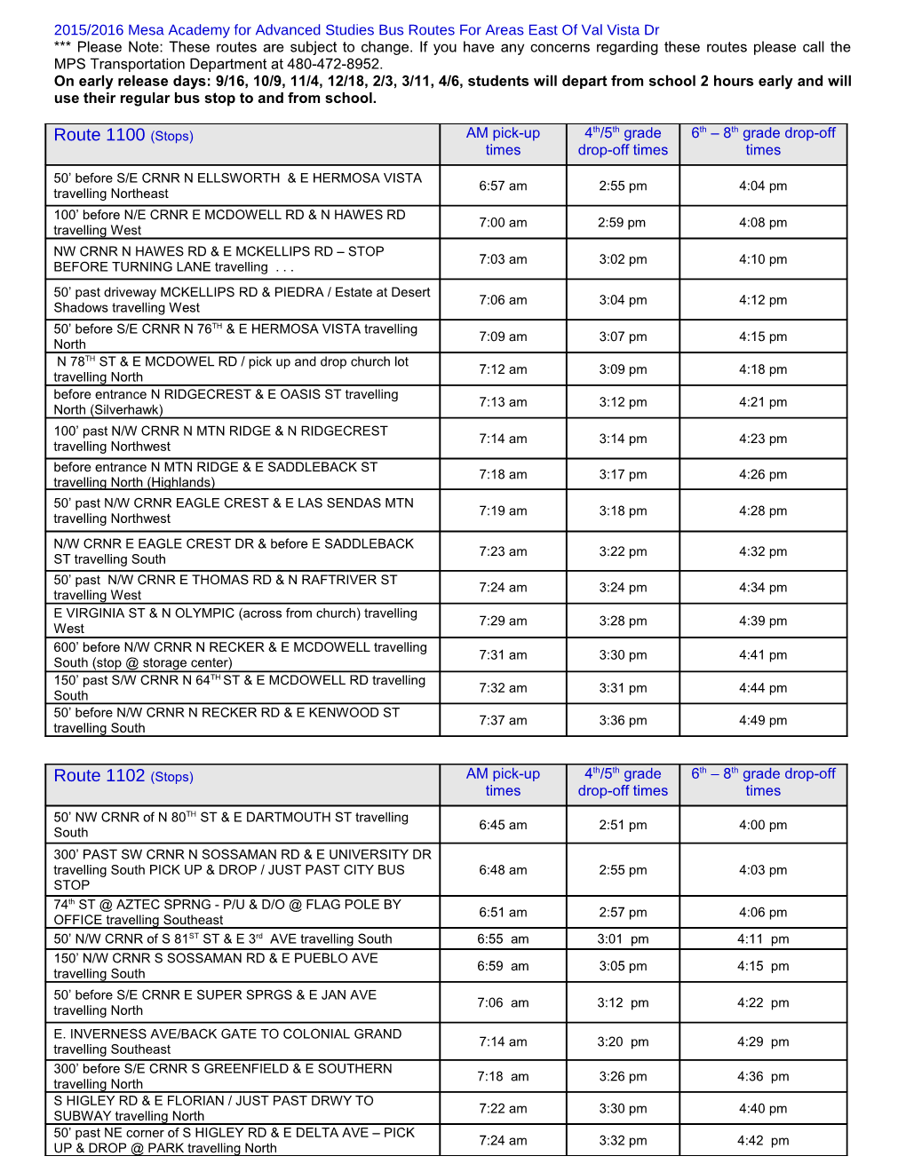 09/10 Mesa Academy for Advanced Studies Bus Routes for Areas East of Val Vista Dr