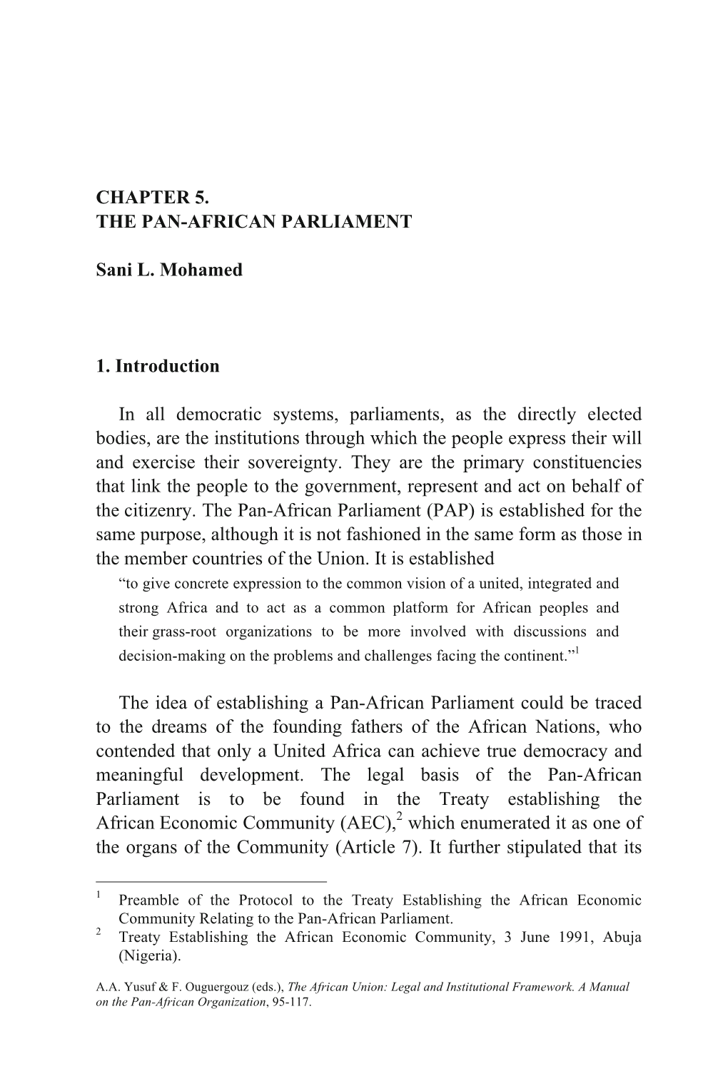 CHAPTER 5. the PAN-AFRICAN PARLIAMENT Sani L. Mohamed 1