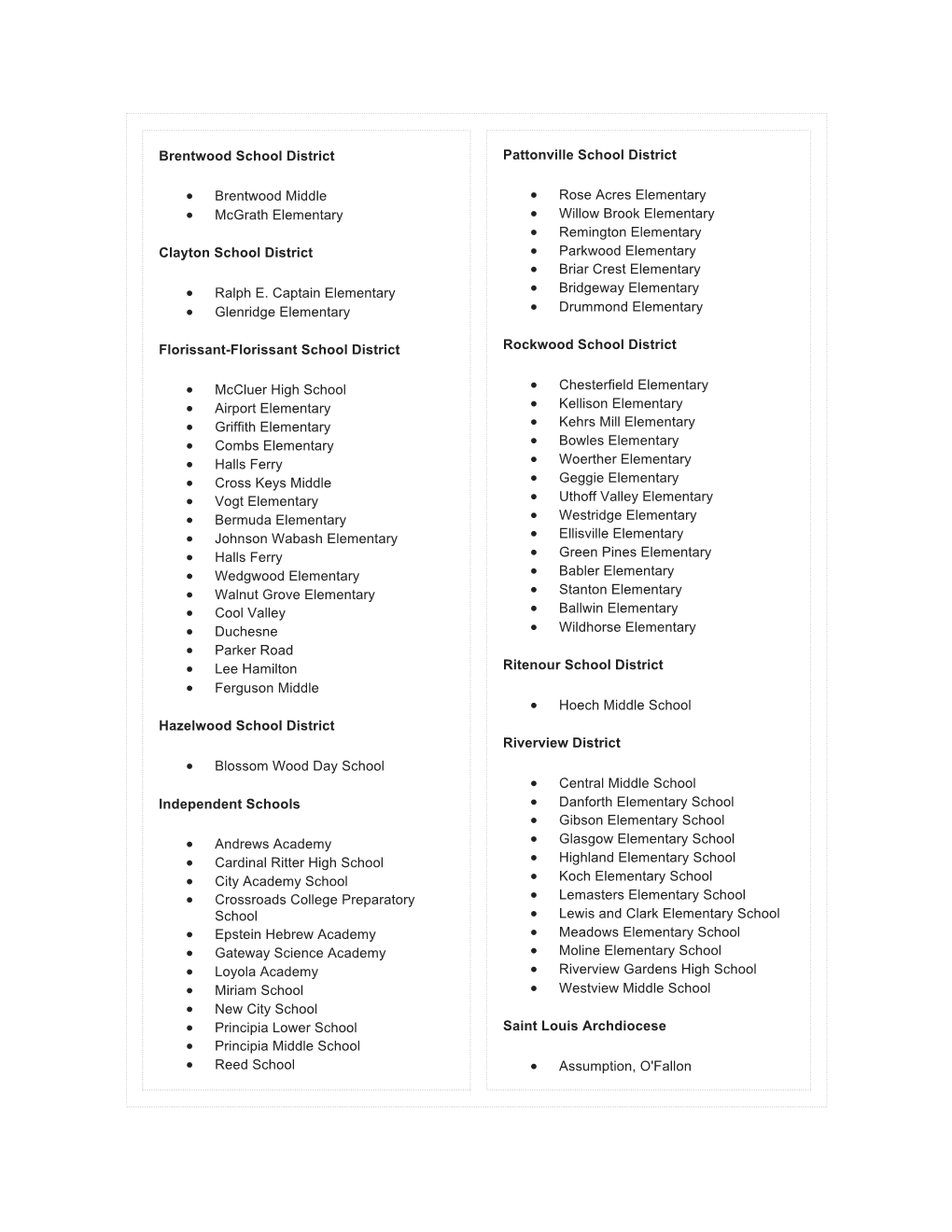 Brentwood School District • Brentwood Middle • Mcgrath Elementary Clayton School District • Ralph E. Captain Elementary