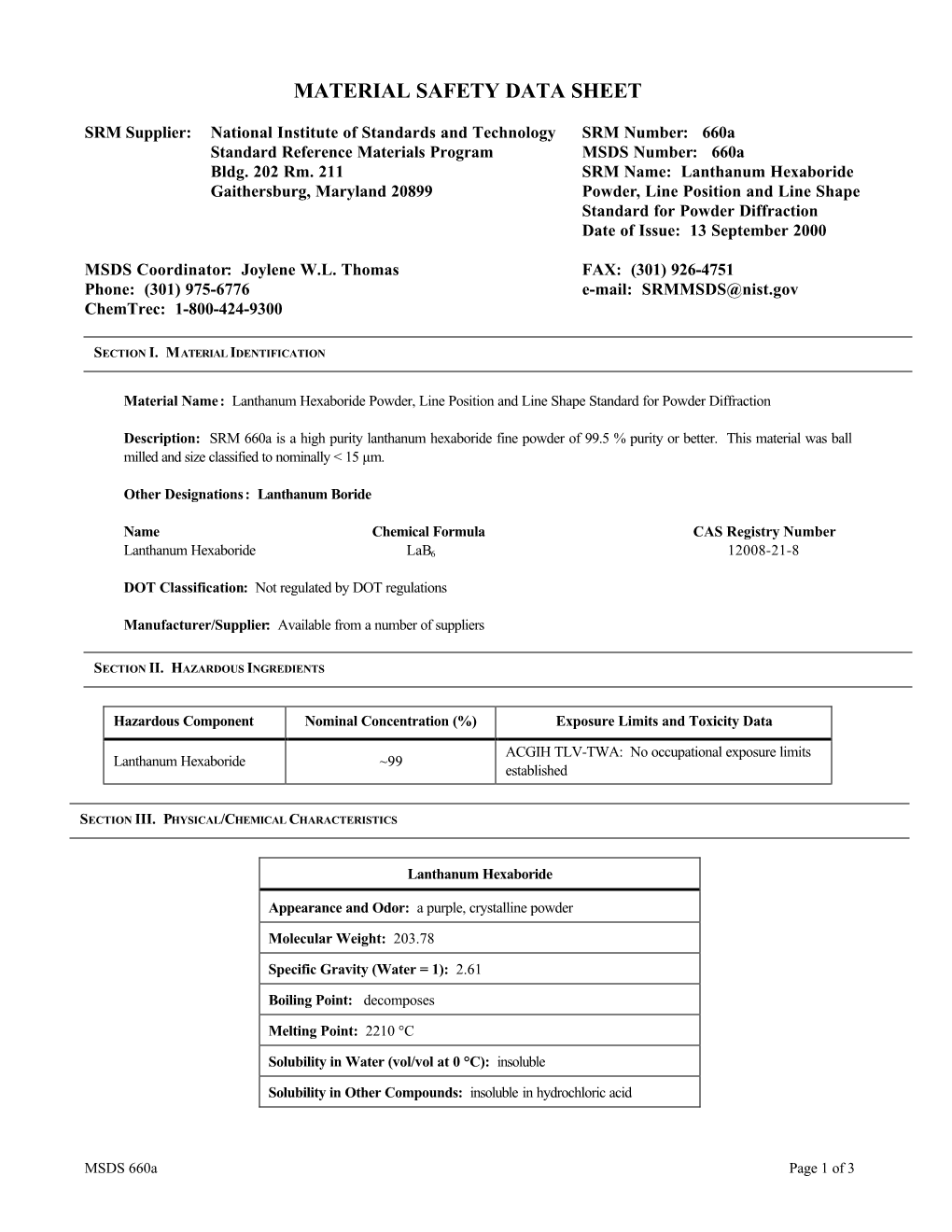 Material Safety Data Sheet