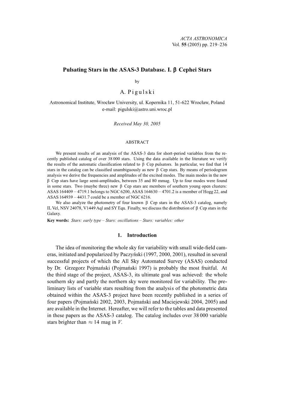 Pulsating Stars in the ASAS-3 Database. I. Β Cephei Stars