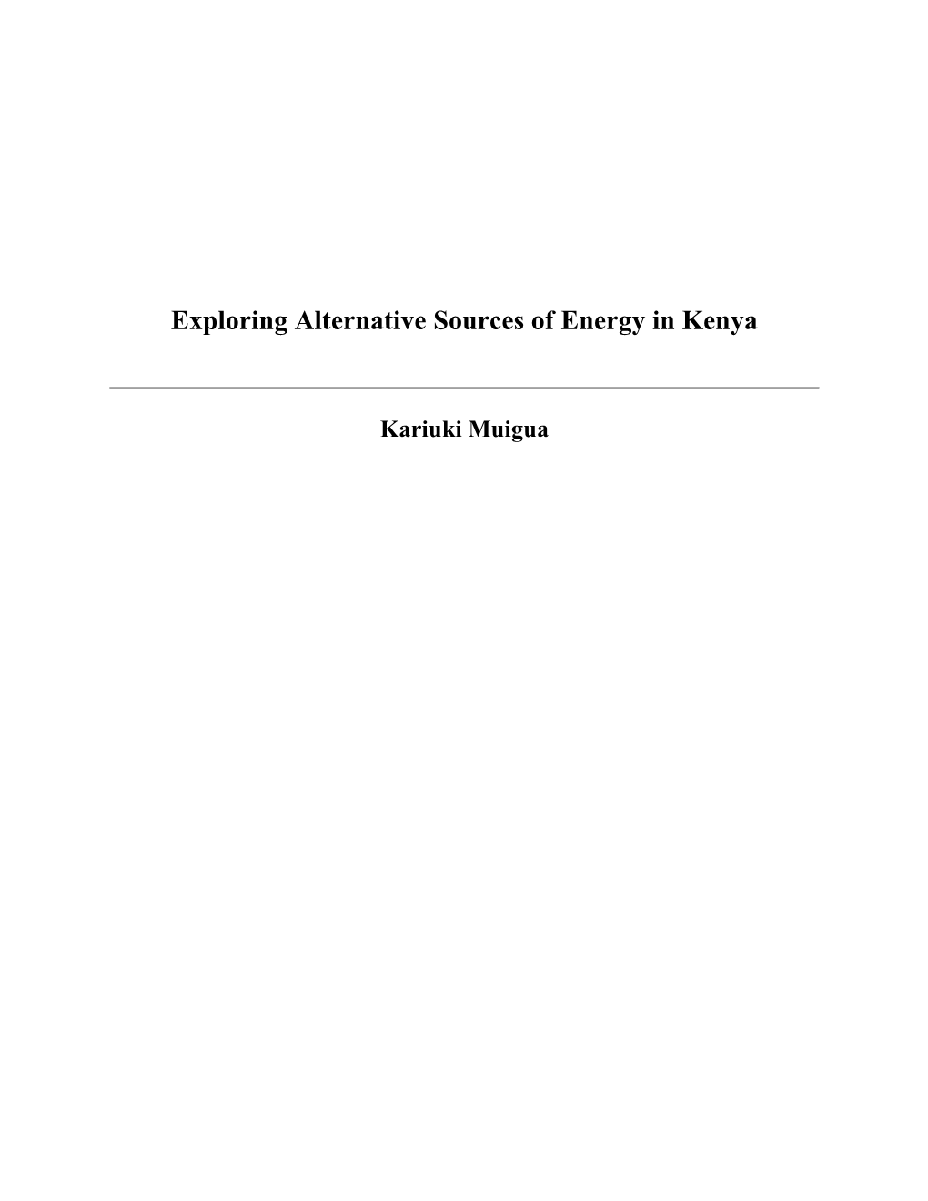 Exploring Alternative Sources of Energy in Kenya