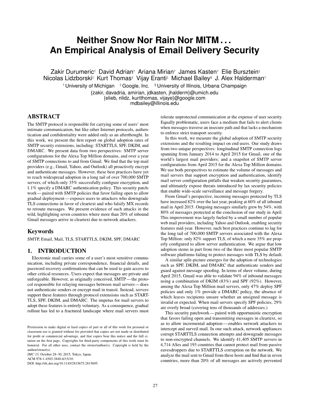 An Empirical Analysis of Email Delivery Security