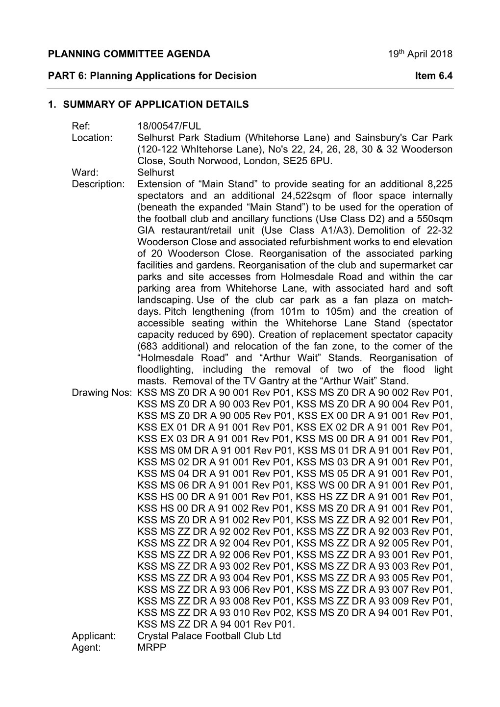 Planning Applications for Decision Item 6.4